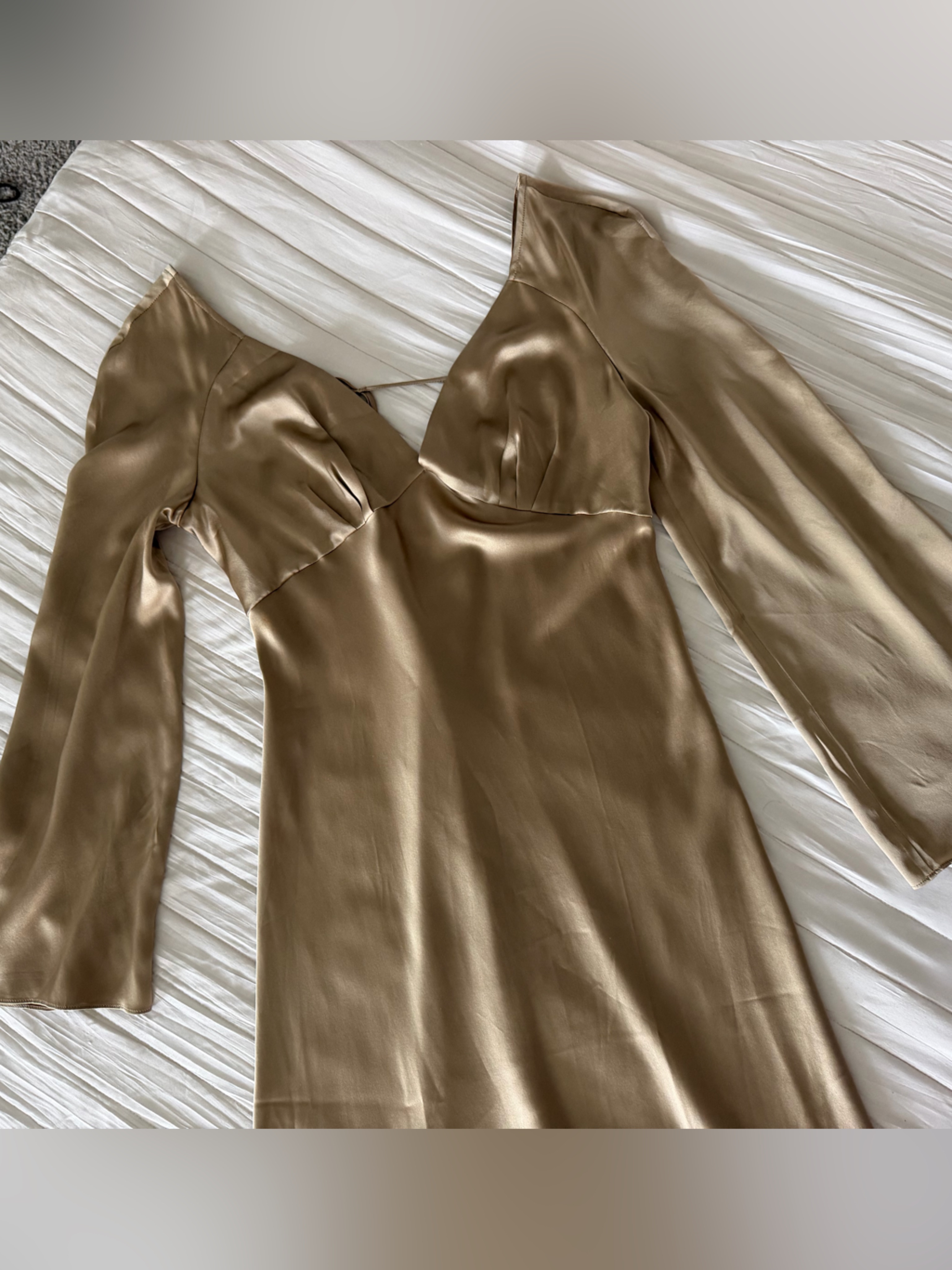 Nwt Silk Maison 100% Mulberry Silk Long Sleeve Maxi Dress Champagne Beige Sz M — image 3 of 8